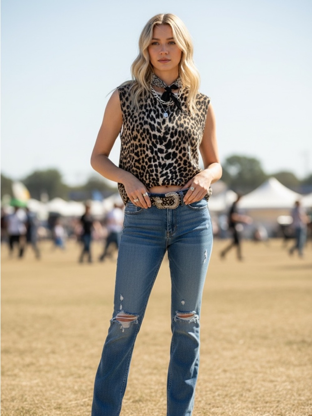 Vintage TABI Y2K Shania Twain Inspired Leopard Print Knit Sleeveless Tank Top